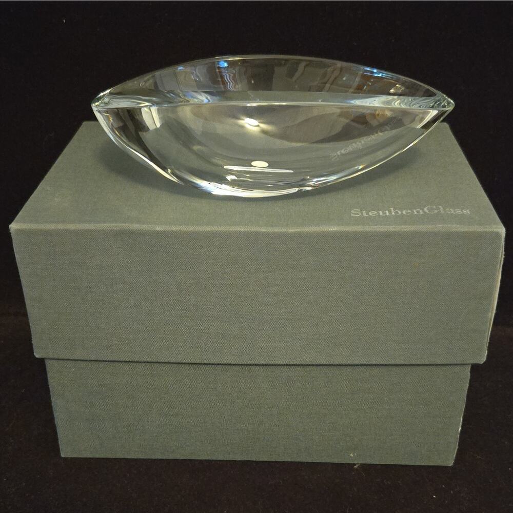 Signed Steuben Clear Glass Oval Bowl , Set Includes Bowl, in original packaging